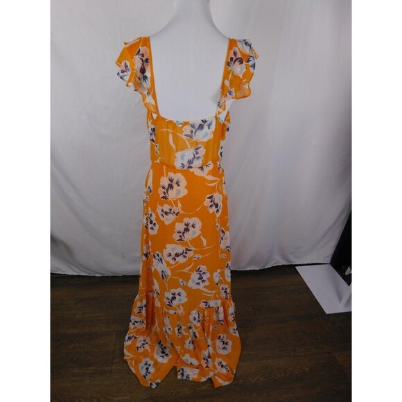 Bleuh Ciel Dress Womens Large Orange Floral Maxi Button Front Ruffle Lined - Picture 8 of 12